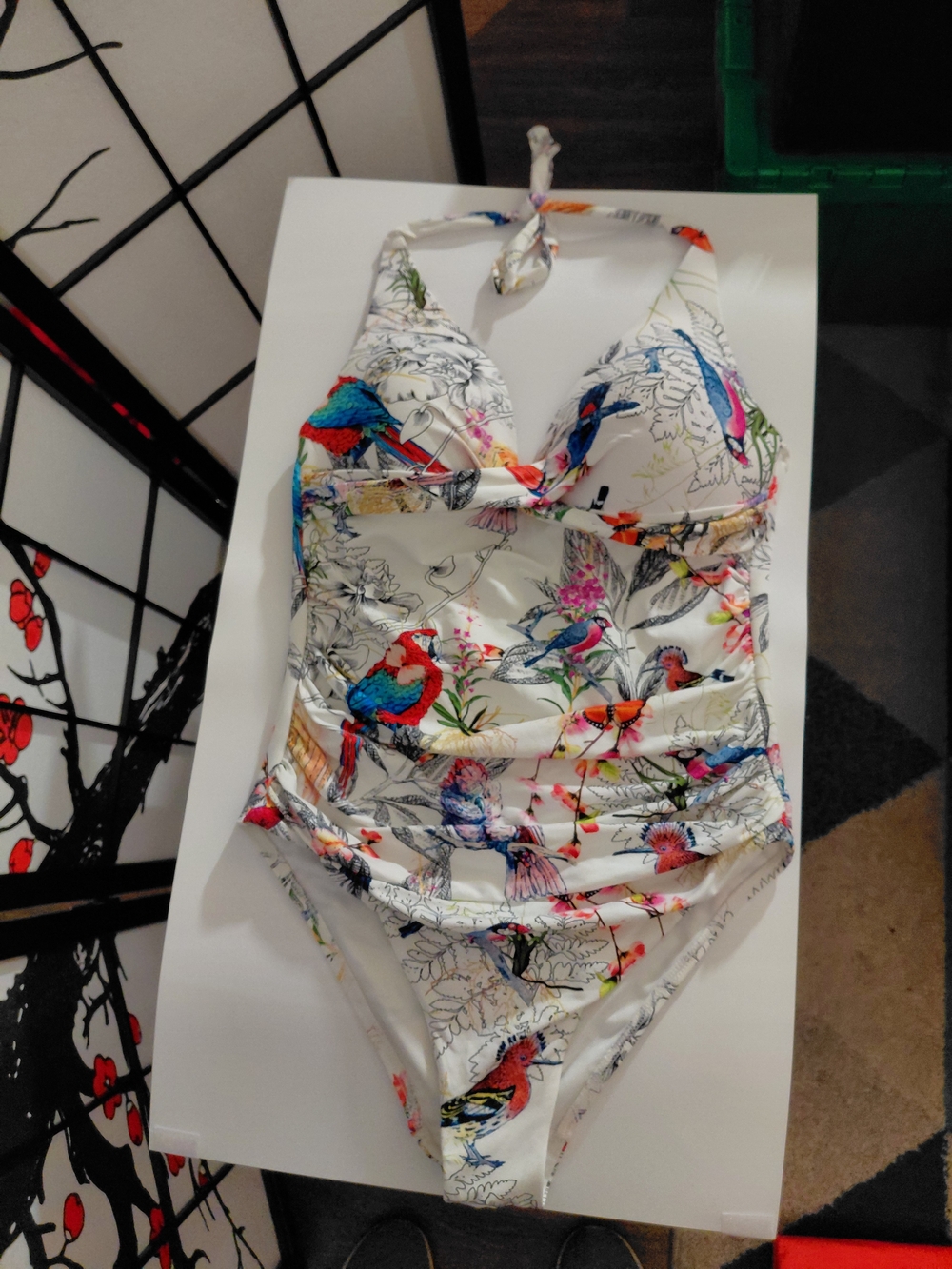 Women’s White Floral & Bird One-Piece Swimsuit